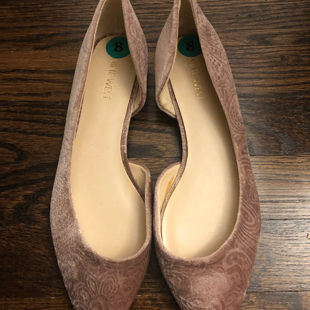 Nine West Pink Velvet Brocade D'Orsay Flats